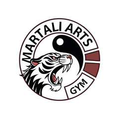 martial arts logo featuring a fierce tiger and Yin Yang symbol, representing strength, balance, and martial arts spirit. Ideal for training centers, or schools promoting self-defense and discipline.
