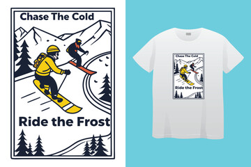 t shirt design ski monster t shirt design snowing wild with tiger head wearing ski goggles and gray background vintage illustration