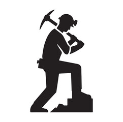 Mine worker, using a chisel and hammer silhouette vector illustration