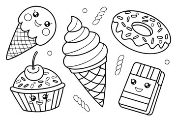 Sweet vector pattern design with a seamless set of hand-drawn cakes, cupcakes, and other bakery desserts