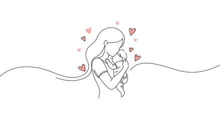 Line Art Mom and Child Hug