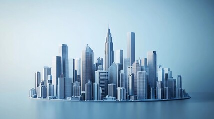 Fototapeta premium Clean Futuristic Cityscape on Blue Background, Modern Architecture