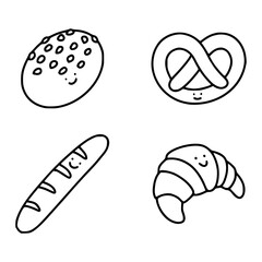 cute bread faces line art set