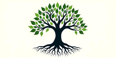 Fototapeta premium Tree logo Stylized Silhouettes with round Leaves and Circular logo.