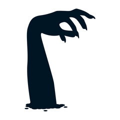 Halloween Zombie Hand Silhouette in Creepy Design and Shape. Flat Vector Illustration