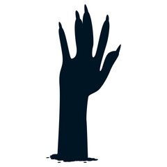 Halloween Zombie Hand Silhouette in Creepy Design and Shape. Flat Vector Illustration