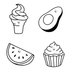 cute dessert and fruit line art set