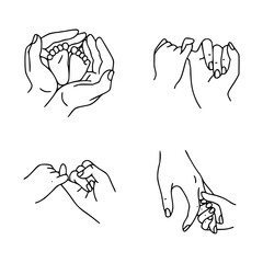 parent and child hands holding in line drawing style