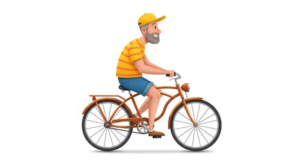 Obraz premium Cartoon man riding a retro bicycle illustration