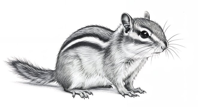 Chipmunk pencil drawing grayscale illustration