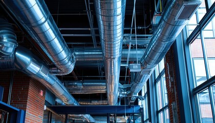 Obraz premium Exploring loft living space urban environment interior design high fidelity open ductwork and pipes