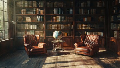 Exploring the noblemans library leather armchairs cozy study warm atmosphere high fidelity sound