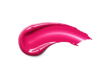 Close up of a vibrant pink cosmetic smear on a white background showing a glossy texture and bright color