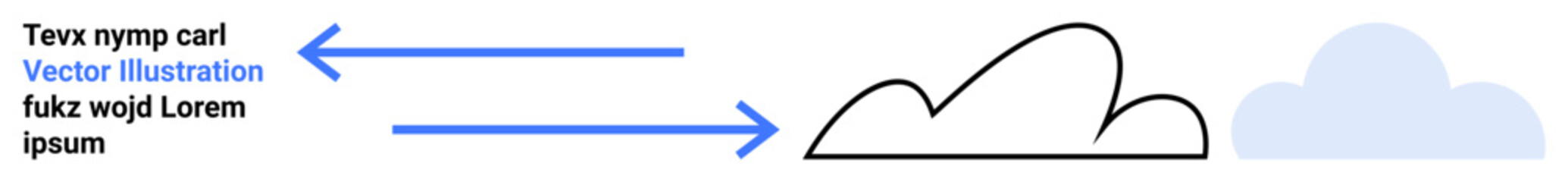 Blue arrows connecting text to outlined and solid cloud shapes representing data migration, communication flow, or idea transfer. Ideal for tech, cloud technology, data migration, communication