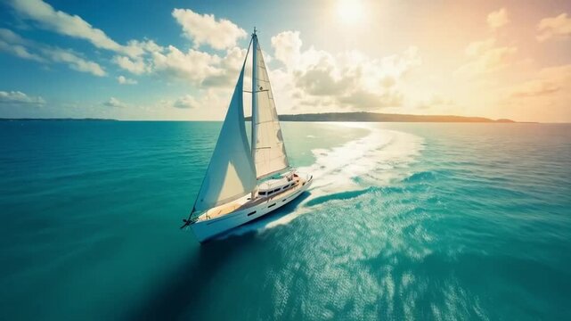 A sailboat glides gracefully across the water, harnessing the wind's power for a peaceful journey.