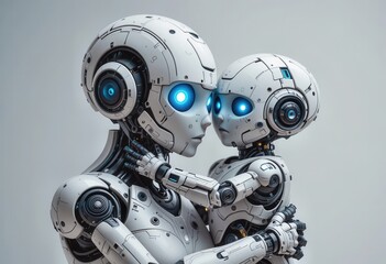 Unique celebration of Mother's Day featuring futuristic robot mother and child embracing