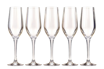 Elegant empty champagne flutes set of five sparkling glassware transparent background