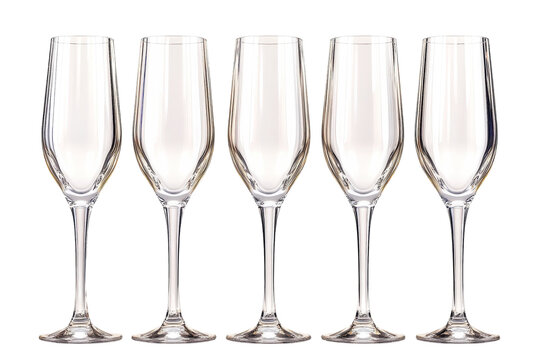 Elegant empty champagne flutes set of five sparkling glassware transparent background