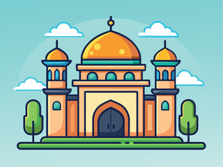 Mosque Vector Icon Illustration. Moslem Building Icon Concept Isolated Premium Vector. Flat Cartoon Style Free Vector and Free EPS