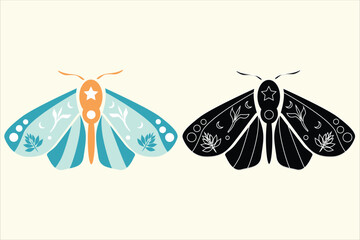 Boho Celestial Butterfly Clip Art. Dreamy stars and moon elements. Ideal for spiritual, mystical, and artistic designs like invitations, logos, or wall art.