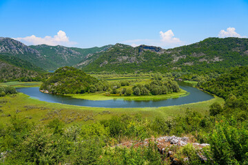 River Rijeka Crnojevića (River of Crnojević) flowing in the mountains near the Lake Skadar in Montenegro