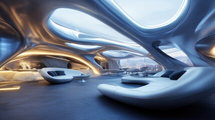 Futuristic Lounge Design: A Serene Architectural Marvel