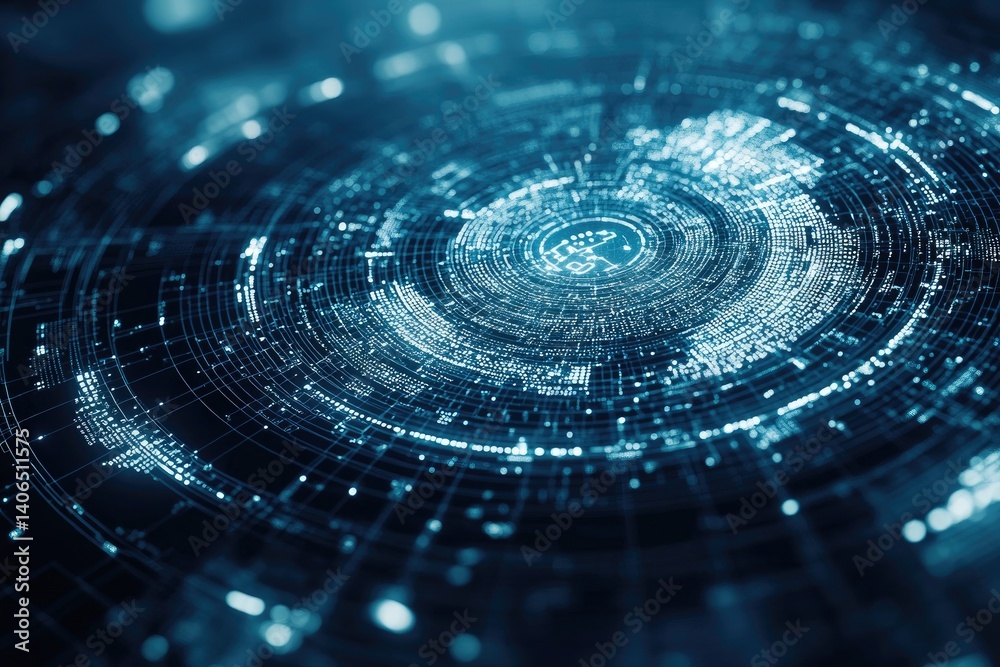 Sticker abstract circular design with lights. a complex pattern of rings and lines in blue tones