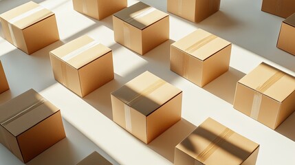 Fototapeta premium Cardboard Box Package Isolated on Clean Background, Overhead View, Soft Lighting, Shipping and Delivery Concept, E-commerce, Packaging.
