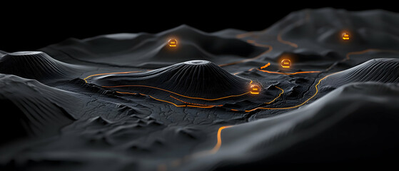 Abstract Terrain Map with Illuminated Points