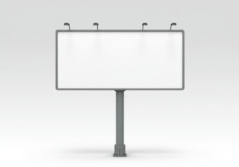 Fototapeta premium A blank billboard with a gray frame and lights on top against a white background in a studio shot