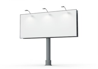 Obraz premium A blank billboard with three spotlights on top against a plain white background in a studio setting