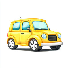 Fototapeta premium Bright Yellow Cartoon Car Illustration for Fun and Playful Design
