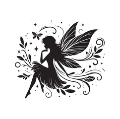 Beautiful fairy silhouette vector illustration