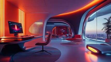Fototapeta premium Futuristic Apartment with City View