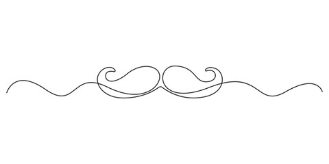 Continuous single line drawing of a mustache linear background. One line art of mustache. Graphic illustration