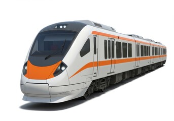 Fototapeta premium Isolated image of a modern white and orange passenger train on a plain white background studio shot