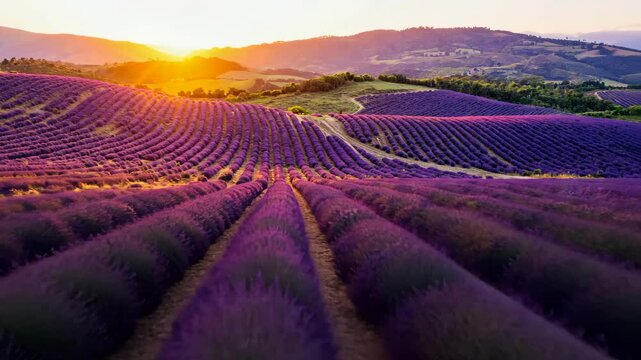 A lavender field stretching to the horizon