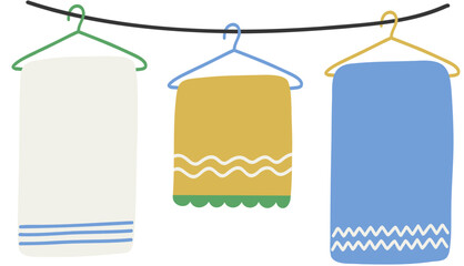 Clothesline with Hanging Towels Hand Drawn Flat Vector Illustration