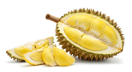 Fototapeta premium Durian fruit with slices isolated on white background