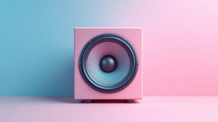 A stylish pink speaker on a gradient background, showcasing modern design and vibrant colors.