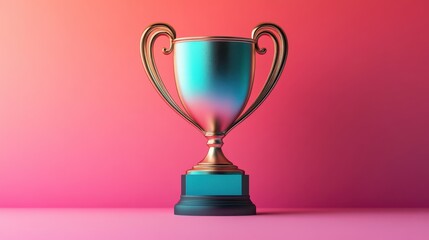 Fototapeta premium A shiny trophy stands on a gradient background, symbolizing achievement and success.