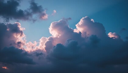 Sunset Cloudscape: Dramatic cumulus clouds illuminated by the setting sun, showcasing a breathtaking array of colors and textures in the twilight sky.