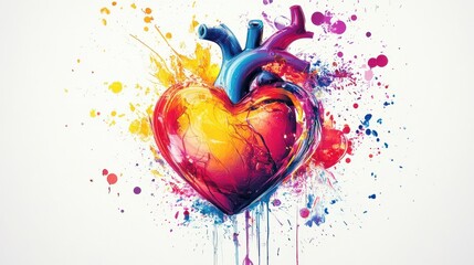 Vibrant Artistic Heart with Colorful Splash of Energy and Emotion