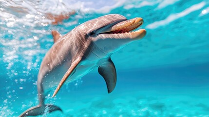Obraz premium Playful dolphin swimming in crystal clear water joyful marine animal stock photo