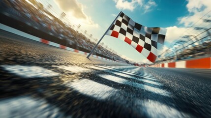 Checkered flag at finish line of a race track