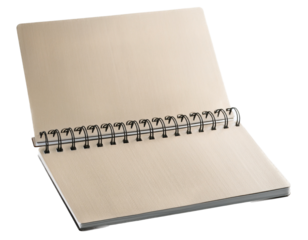 A rectangular sketchbook with folded edges. Or ring notebook, transparent background