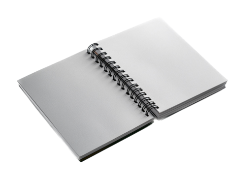 A rectangular sketchbook with folded edges. Or ring notebook, transparent background