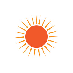 Sun icon set. Vector flat design. Collection of sun stars for use in as logo or weather icon. Yellow suns circles, bright natural lighting objects.