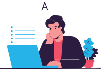 Isometric Illustration of Character Using Generative AI to Write Poetry

