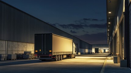 Obraz premium Freight transport at the loading docks of a distribution warehouse facility